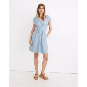 Madewell Denim Cap-Sleeve Button-Front Dress in Sunwashed Indigo